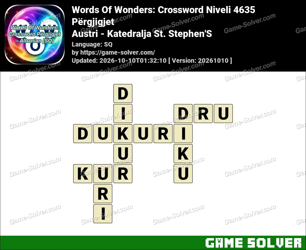 Words Of Wonders: Crossword Niveli 4635 Përgjigjet – Austri – Katedralja St. Stephen’S